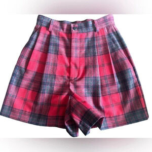 Georges Marciano Wool Plaid Shorts Red Black Check High Rise Vintage Size 2